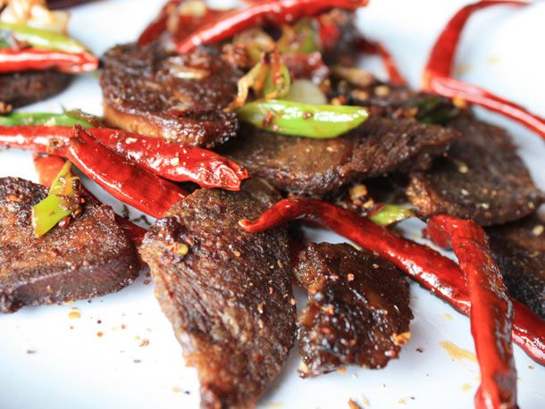 Fried Buff Tongue with Red Chilly