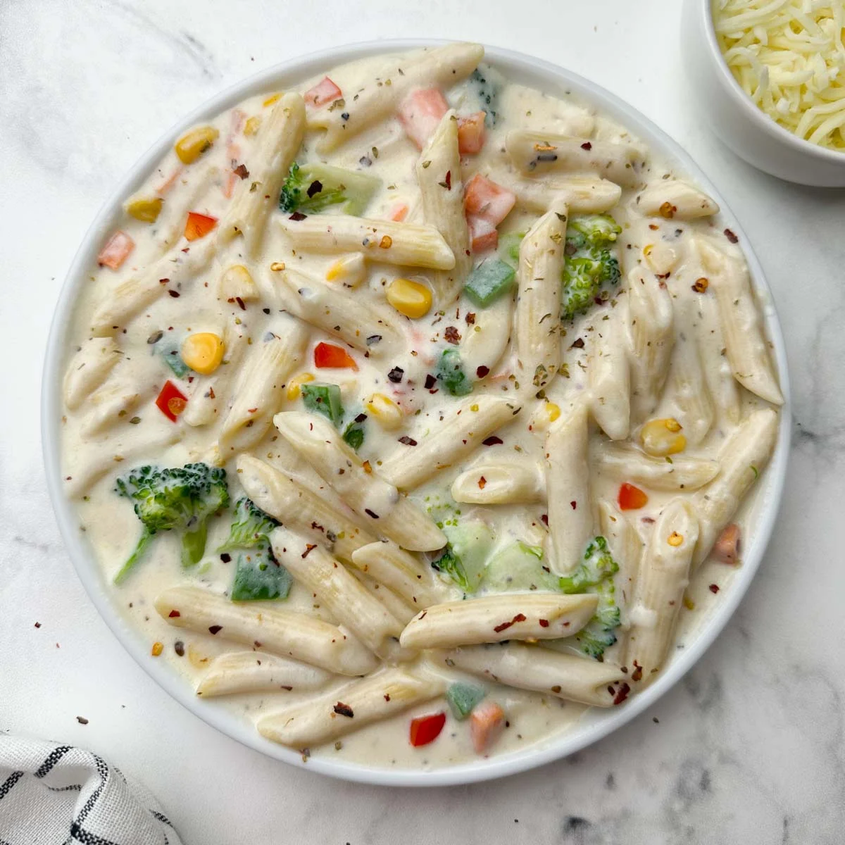 Veg Pasta with White Sauce